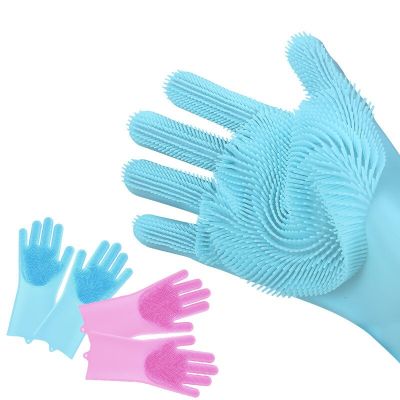 Magic Silicone Dishwashing Gloves Scrubbing Cleaning Dish Wash Silicone Reusable Sponge Gloves Housekeeping Scrubbing Gloves Safety Gloves