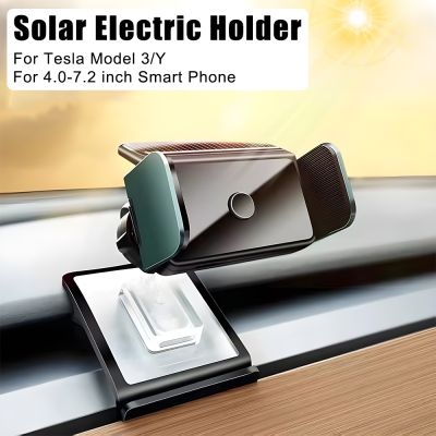 For Tesla Model 3 Model Y For 4.0-7.2 inch Smart Phone Car Mobile Phone Holder 360 Degrees Rotating Solar Powered Bracket