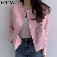 เสื้อโค้ทเสื้อ Blazer ไม่มีลายขนปุ่มแขนยาวสำหรับผู้หญิง VONDA (ลำลองเกาหลี)