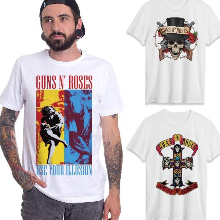 Youth Culture 'Guns N' Roses' Popular Rock Band T shirt white shirt
