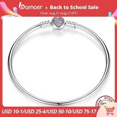 BAMOER 925 Sterling Silver Snake Chain Bangle & Bracelet Pave Setting CZ for Women Pendant Charm Bead DIY Luxury Jewelry PAS904