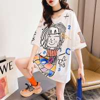 haohan shop เสื้อยืดแฟชั่นผู้หญิงลายทางแขนสั้นคอกลม เนื้อผ้าดีใส่สบาย! New Fashion womens