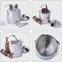 1300ml Stainless Steel Ice Bucket Double-layer Wine Beer Ice Cube Tray w/ Tongs