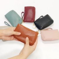 ☁ Good Touching Soft Oil Waxed Genuine Cow Leather Key Ring Chain Inside Zipper Style Lady Handbag Coin Purse Small Palm Bags