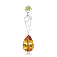 CHRISHA_จี้เงินแท้ 925 SILVER PENDANT WITH GOLDEN CITRINE ที่ส่องประกายแวววาว และ เคลือบด้วยทองคำขาว