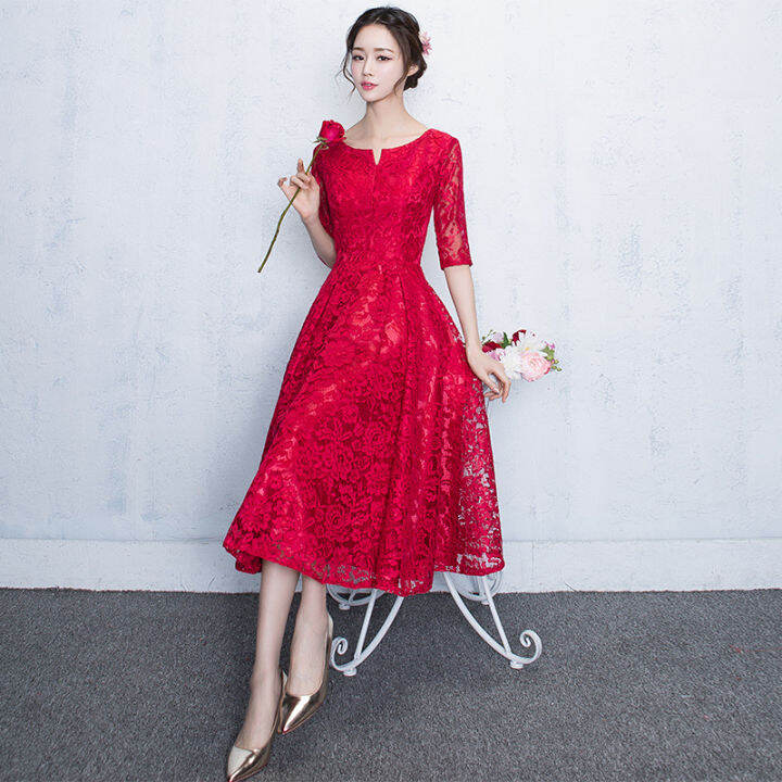 toast-2022-new-red-mid-length-slim-bridal-wedding-dress-womens-fashion-sleeve-banquet-evening-dress