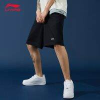 HOT★Li-Ning Men ฝ้าย2021ฤดูร้อนใหม่การแข่งขันบาสเกตบอลกางเกงขาสั้นหลวม Fit โพลีเอสเตอร์ Breathable กระเป๋าซับกีฬากางเกง