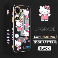 เคส PMP สำหรับ Tecno Camon 20 Tecno Camon 20 Pro ฟรีสายคล้อง + การ์ตูนน่ารัก Kity เคสขอบสี่เหลี่ยมแมวชุบเคสโทรศัพท์หรูหราชุบเคสโทรศัพท์นิ่ม