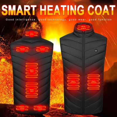 เสื้อแจ็กเก็ต USB ทำความร้อนไฟฟ้าให้ความอบอุ่น,เสื้อโค้ทผ้าฝ้ายสวมใส่สบายกันน้ำ9โซนให้ความร้อนแผ่นที่ทำความร้อน