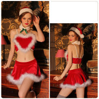 5 Piece Christmas Women Sexy Hat Santa Suit Party Sexy Lingerie Furry Nightdress Thong Dress Cosplay Uniform o Underwear Set