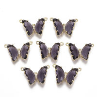 Eco-Friendly Alloy Links connectors with Glass and Clear Cubic Zirconia Butterfly Nickel Free Light Gold Indigo 16x24x6mm Hole: 1.2mm