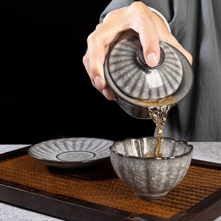 เซรามิกน้ำแข็งสีดำชาหม้ออบชามประทุเคลือบเครื่องชงชา-gaiwan-กังฟู-t-eaware-ชุดถ้วยชาพิธีชงชากาน้ำชา