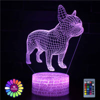 Acrylic Table Lamp 3D Illusion Dog Pug USB LED Lights Home Room Decor Touch Remote Control Night Light Holiday Birthday Gift