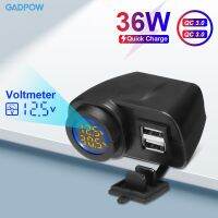 Gadpow โวลต์มิเตอร์เครื่องชาร์จ USB ที่รวดเร็วจอแสดงผลดิจิตอลคู่ที่ชาร์จโทรศัพท์รถจักรยานยนต์36W สำหรับโทรศัพท์มือถืออะแดปเตอร์เครื่องวัดอุณหภูมิ