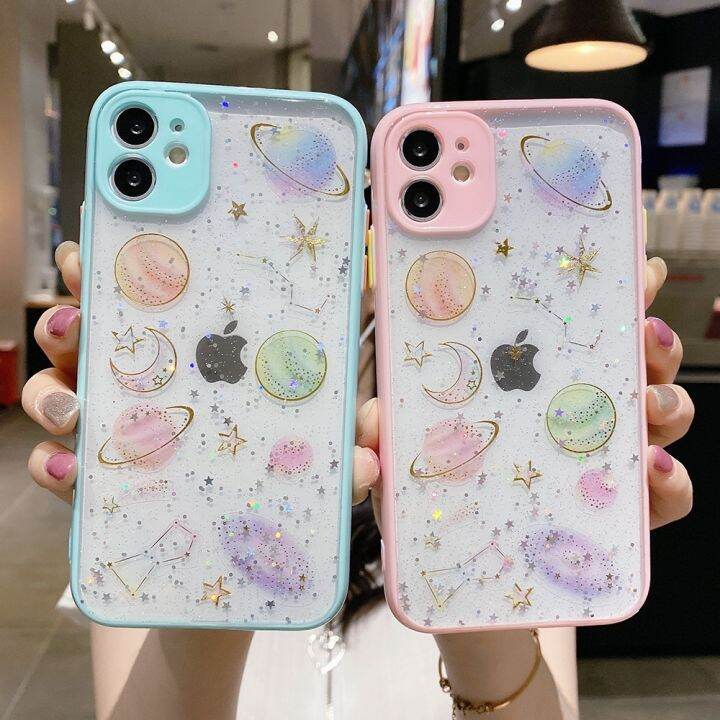 cold-noodles-เลเซอร์การ์ตูน-planet-star-เคสโทรศัพท์สำหรับ-iphone-12-mini-11-pro-max-xr-xs-8-7-plus-x-soft-clear-candy-สี-glitter-powder-cover