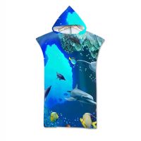 ♝ Printed Microfiber Wetsuit Changing Robe Poncho Towel Quick Drying Hooded Beach Towel For Swim Beach Surf Ultralight Bath Towel