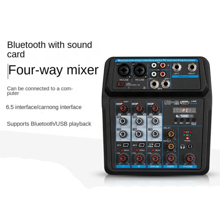 audio-mixer-bluetooth-mixer-48v-phantom-supply-delay-repeat-effect-4-channel-usb-audio-mixer