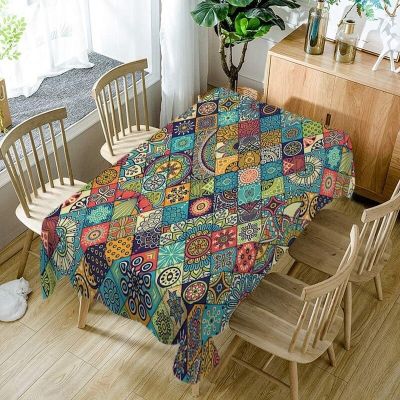 Bohemian Style Waterproof and Stain Proof Geometric Pattern Tablecloth Rectangular Dining Table Tablecloth Kitchen Decoration
