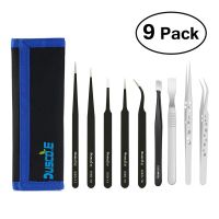 9Pcs Tweezer Set High Precision Stainless Steel ESD Tweezers Antistatic Non Magnetic Tips For Electronics Repair Soldering Tools