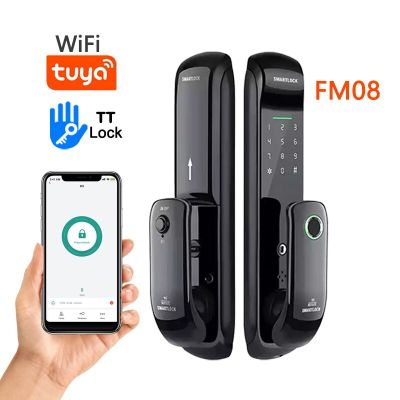 ขายดีล็อคลายนิ้วมือ FM08ประตูล็อคอัจฉริยะล็อค Tuya Wifi/tt พร้อมลายนิ้วมือ/รหัสผ่าน/บัตร RFID. ปลดล็อคแอป