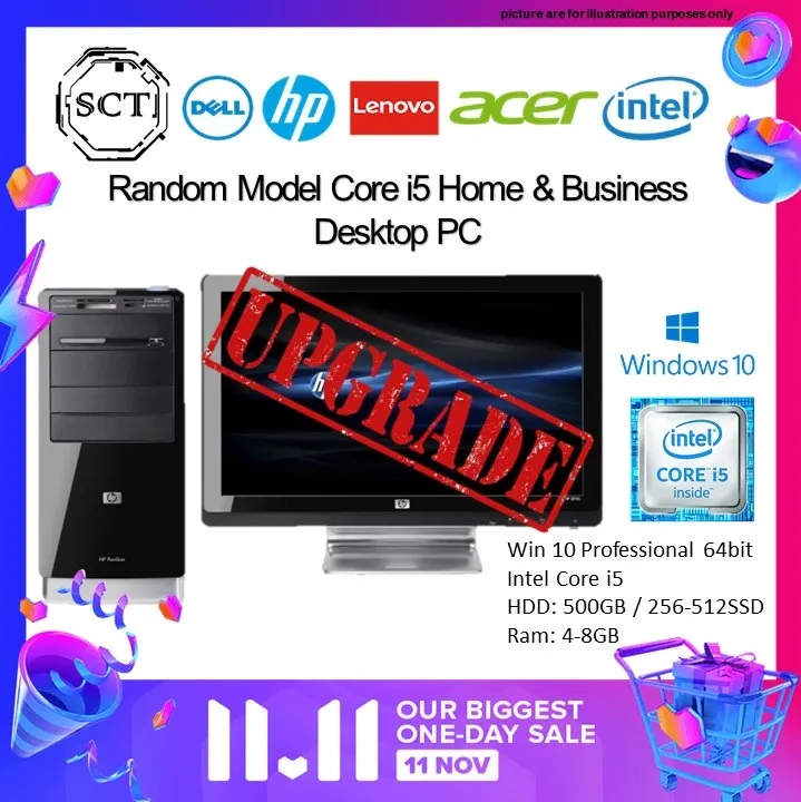 (Refubished) Random Model HP / Dell / Lenovo / ACER - Win10 / Intel Core i5 / 4GB-8GB / 500GB-256GB SSD-512GB SSD HDD - Home & Business Desktop PC - with Monitor