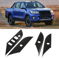 4 ชิ้นประตูหน้าต่างแผงควบคุมฝาครอบคาร์บอนไฟเบอร์สไตล์หน้าต่างยกสำหรับ Hilux 2015‑2021 LHD