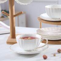 Genuine Original High-end Cherry Blossom White European Ceramic 2 Cups 2 Discs Water Set Household Water Cup Teacup Creative Flower Tea Cup Coffee Cup Pot