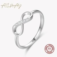 Ailmay 100 925 Sterling Silver Fashionc Infinity Love Fine Cubic Zirconia Ring for Women Romantic Wedding Jewelry