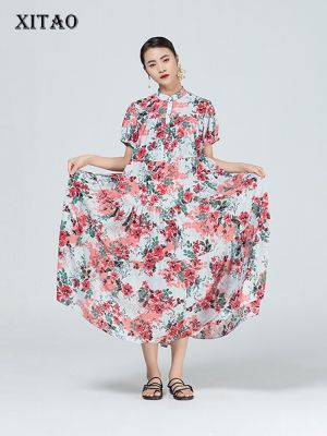 XITAO Dress Women Casual Loose Chiffon Print Dress