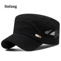 Linfang Topi Taruna ผ้าฝ้ายกองทัพหมวกเบสบอลวินเทจของผู้ชายระบายอากาศหมวกแก๊ปหมวกแบน