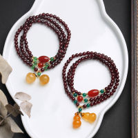 gourd Chalcedony จี้3วงกลม Natural Garnet Beaded สร้อยข้อมือผู้หญิงคริสต์มาสของขวัญเครื่องประดับ Fine ขายส่ง YBR601