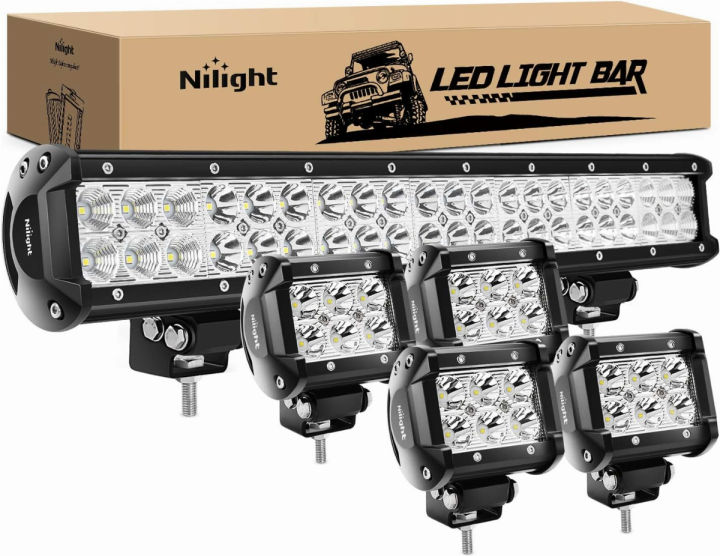 nilight-zh003-20inch-126w-spot-flood-combo-led-light-bar-4pcs-4inch-18w-spot-led-pods-fog-lights-for-jeep-wrangler-boat-truck-tractor-trailer-off-road-2-years-warranty-126w-4pcs-18w-led-light