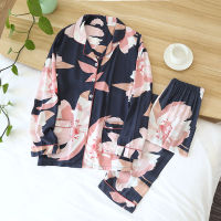 Spring New Ladies Pajamas Set Floral Printed Soft Sleepwear Cotton Simple Style Women Long Sleeve+Pants 2Piece Set Homewear