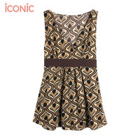 iCONiC BROWN VINTAGE TOP #5825 เสื้อผญ ผ้ายืด ลายกราฟฟิก สีน้ำตาล ตัดต่อช่วงอก เสื้อแฟชั่น เสื้อผญแฟชั่น เสื้อไฮโซ เสื้อออกงาน เสื้อดอกไม้