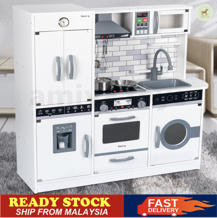 Nordic Style Wooden Kitchen Simulation House Kitchen Stove Children's