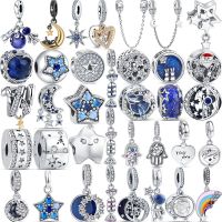 New 925 Sterling Silver Star Moon Space Sky Series Blue Pendant Exquisite Beads Fit Original Pandora Charms Bracelet DIY Jewelry