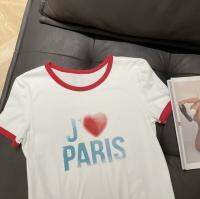 เสื้อยืด J Paris สีขาวแขนแดง  ?ราคาต่อตัวสินค้างานปักไม่ลอกง่าย? แฟชั่นนำสมัย(ราคาต่อ1ตัว)ใส่ได้ทั้งชายและหญิง((รอบอกM38L40XL42XXl44XX