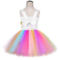 【cw】Rainbow Unicorn Costume Girls Princess Dress Up Clothes Summer Tutu Dresses with Flowers Kids Girl Unicorn Birthday Party Gifts