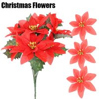 【DT】 hot  Artificial Christmas Flower Simulation 7 Fork Flower Fake Bouquet Holiday Event Wedding Poinsettia Christmas Decoration Supplies