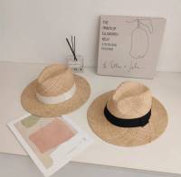 Hats shop9 หมวกสานปีกกว้าง หมวกฟาง ทรงปานามา Raffia ตกแต่งคาด สินค้าพร้อมส่ง E010