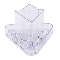 Acrylic Pen Holder 360 Rotating Triple-cornered Business Card Holder Organizer Multi-Functional Display for School