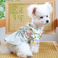 1PC Pet Apparel Dog Spring/Summer Thin Green Flower Strap Dress Bow Princess Dress For Small Medium Dogs Dresses