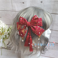 Ancient Customs Retro Sakura Tassels Cute Big Bowknot Hairpin Headwear Japanese Kimono Haori Lolita Hair accessories Side Clip