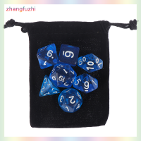 zhangfuzhi COLOUR ชุด polyhedral ก้อนเมฆสีฟ้าโปร่งใส RPG DND พร้อมถุงลูกเต๋า7ชิ้น