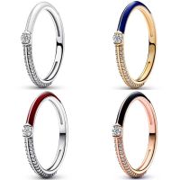 Authentic 925 Sterling Silver Golden Shine ME Pave &amp; Blue White Red Black Dual Ring With Crystal For Women Gift Fashion Jewelry