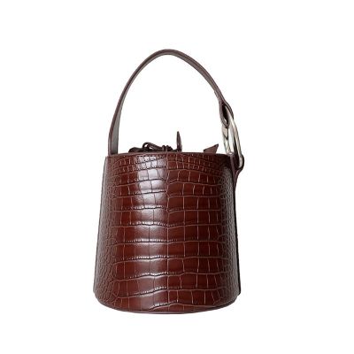 Vintage casual bucket bags for women shoulder bag crocodile pattern quality leather bag big tote popular style barrel bag