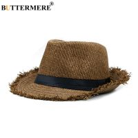 [hot]BUTTERMERE Brown Straw Beach Hat Men Women Summer Panama Cap Casual Fedora Hat Male Fashion Straw Hat UV Protection