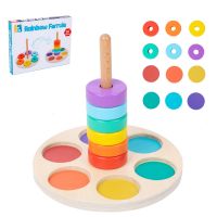 Children Montessori Rainbow Blocks Wooden Toy Fine Motor Training Color Shape Matching Stacking Game Educational Toy For Toddler
