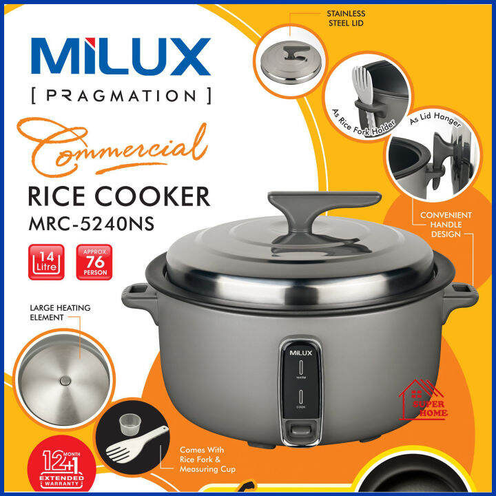 Milux 14L Commercial Rice Cooker MRC5240NS Big Rice Cooker (14 Litre