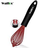 Walfos 8.5 Red Silicone Whisk Stainless Steel Wire Whisk Heat Resistant Kitchen Whisks for Non-Stick Cookware Balloon Egg